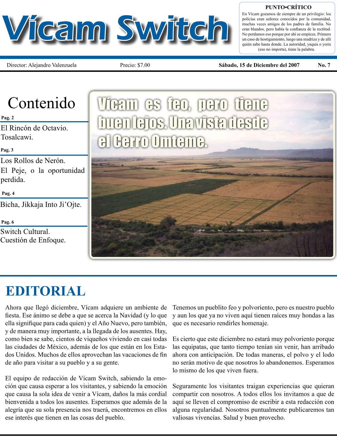 Portada: Vícam es feo, pero tiene buen lejos